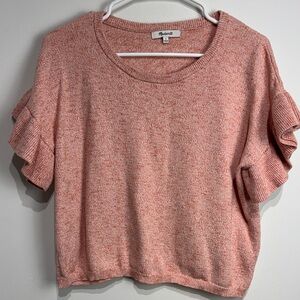 Madewell Marled Heather Coral Short Sleeve Sweater Ruffle Tee. Size Small